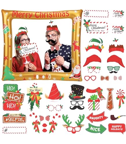 Set Da 31 Accessori Per Photo Booth Natalizio – Puntelli Selfie In Cartone Con Bastoncini, Decorazioni Per Feste Di Natale, Capodanno E Compleanni - 4