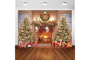 Avezano Christmas Backdrop Fireplace Xmas Tree Window Gifts Photo Background Family Winter Christmas Holiday Party Decorations Portrait Backdrop Photo Booth Props (7x5ft)