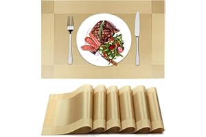 fanquare Placemats 45x30 cm Washable PVC Table Mats for Dining Table Woven Vinyl Heat Resistant Place Mats Wipe Clean Set of 6 Gold