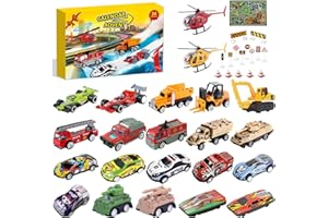 CONPONOUS Calendrier de l'Avent 2025 Enfants, Calendrier de l'Avent Voiture, Avec Des Véhicules Moulage Voitures, Construction, Jouets Alliage, 24 jours Calendrier Avent Cars pour Les Garçons Cadeaux Fête