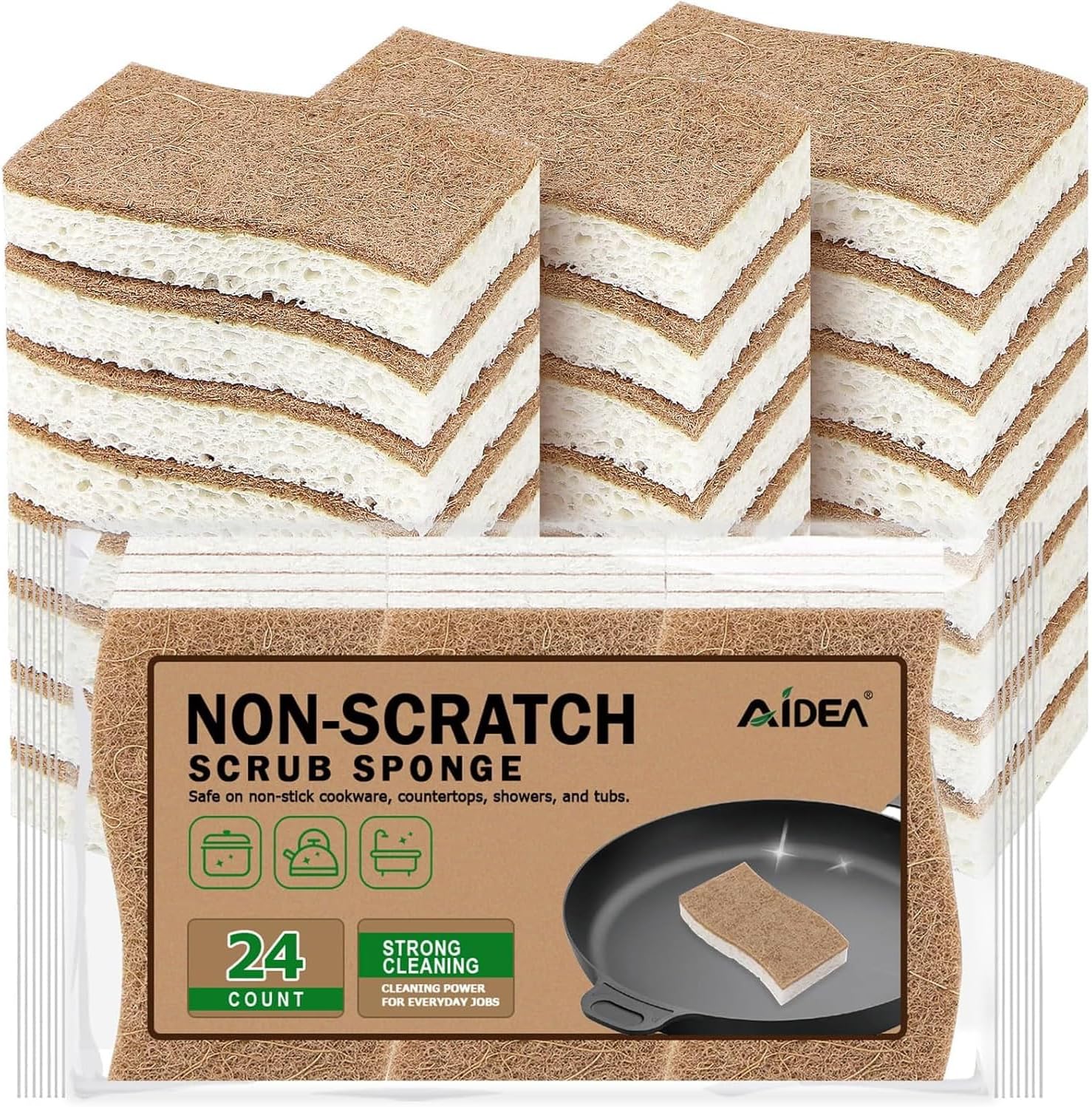 AIDEA Esponjas naturales, 24 unidades, esponjas de celulosa para platos, esponja de limpieza