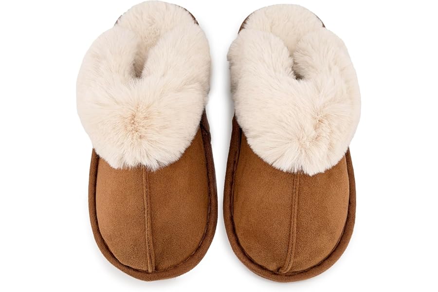 JOMIX Women's Winter Furry Warm Slippers Suede Effect with Faux Fur Lining Slippers Home Winter Soft Sole TPR Non-Slip and Silent