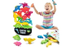 Wisplye Giocattolo in Legno Giochi da Impilare con Dinosauro, Montessoriani Blocchi da Costruzione per l'equilibrio per Bambini Ragazza Ragazzo di 3 4 5 Anni