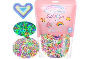 VynyQoo Perles à Repasser Lumineuses, 3200 pièces, 7 Couleurs, Perles Fusibles 5mm DIY pour Enfants, Kit Créatif Art & Craft Gifts