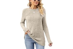 Famulily Women's Long Sleeve Tops Casual Round Neck Ladies Lightweight Knit Jumpers