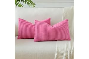 JOTOM Corduroy Soft Striped Throw Pillow Covers 40x60 cm Boho Decorative Pillow Covers Lumbar Pillowcase Couch Home Decor Cushion Covers for Sofa Bedroom 16x24 Inch Set of 2 (Hot Pink)