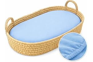 Dudu N Girlie Moses Basket Sheets Fully Fitted – 75 x 30 Moses Basket Bedding - Hypoallergenic Baby Pram Sheets Bedding Elasticated Breathable Easy Care.(Single Pack, Blue)