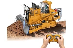Cheffery RC Bulldozer, Bulldozer Telecomandato a 11 Canali, 2.4 GHz Bulldozers Giocattolo Telecomandato con Luce ed Effetti Sonori per Bambini di Età Compresa Tra 4 e 12 Anni