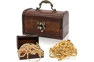 Forbabe Kleine Holz Schatztruhe Box Vintage Holztruhe Aufbewahrung 14x8.5x8.5 cm Rot Braun Klein Piratenkiste Holzkästchen Kindergeburtstag für Persönlichen und Geschenke