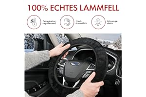 Walser Lammfell Lenkradbezug Schwarz Lammfell, Winter Lenkradwärmer, Auto Lenkradschutz, Weicher Lenkradschoner