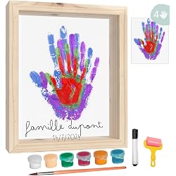Kit Empreintes Familiales Pour 5 Personnes - 5 Plaques Plexiglas + 6 Couleurs De Peinture Non Toxique - Souvenir Bébé Et Famille