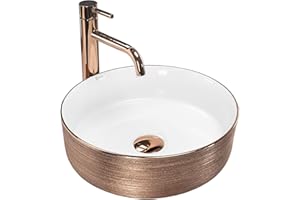Rea Lavabo sobre encimera Sami Brush Rose Gold Lavabo de baño 360 x 360 x 115 mm Cerámica (oro rosa/blanco)