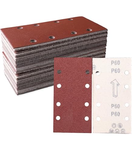 Sruhrak Lot de 50 feuilles abrasives 93 x 185 mm 8 trous P600 pour ponceuse vibrante sur bois, métal, peinture, plastique Sruhrak Lot de 50 feuilles abrasives 93 x 185 mm 8 trous P600 pour ponceuse vibrante sur bois, métal, peinture, plastique