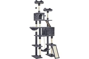 Yaheetech Katzenkratzbaum 206 cm deckenhoch, XXL groß Katzenbaum, Stabiler Kletterbaum Kratzbaum für große Katzen mit Sisalseil Korb Hängematte Dunkelgrau