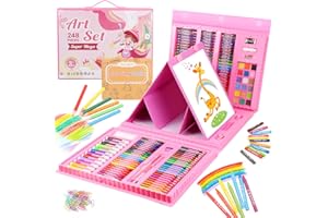 Sonlaryin Malette dessin Enfant, 248 pièces Kit Coloriage Enfant, Sets de dessin, Art Set, Mallette de Coloriage pour 4 5 6 7 8 9 10 11 12(Rose)