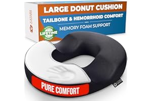 5 STARS UNITED Donut Cushion – Large Memory Foam Pillow for Sitting – Tailbone & Coccyx Support – Hemorrhoid-Friendly Ring Shape – Office Chair, Car, Desk & Wheelchair – Black