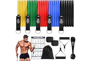 Fokky Elastique Musculation, Lot de 5 Bande de Resistance Musculation, 5 Niveaux de résistance, avec ancrage de Porte, poignées, Sangles de Cheville, idéales pour Le Yoga, Le Pilates