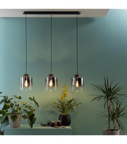 Hängeleuchte Lauden Mit 4 Glas-Schirmen – Schwarz/rauchfarben, Max. 147 Cm, Retro-Design, Ohne Leuchtmittel