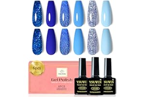 YSUVIN Esmaltes Semipermanentes para Uñas, 6 Colores Azul Cielo Azul Oscuro Azul Lago Azul Brillo Pintauñas Semipermanentes, Esmalte Uñas Soak Off UV/LED Gel Uñas Diy Manicura Nail Art Set, 8ml