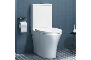 ROYAL BATHROOMS Peak Rimless Close Coupled Toilet Gloss White Round Pan with Dual Flush Cistern & Quick Release Soft Close Seat Bathroom WC Unit