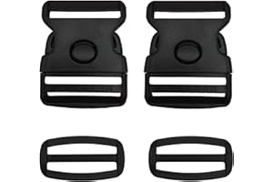 IBOSCOLY Set 2 Fibbie Clip Scatto Laterale con SICURA 50mm con 2 Scorrevoli Regolabili in Plastica dura, Chiusura Robusta Fissaggio ad Innesto x Zaino Borse, Borsoni, Resistente alla Trazione x Guinzagli