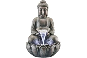 SERENITY WATER FEATURES Serenity Bronze Sitting Buddha Water Feature, Light Up LED, Self Contained for Garden, Decking & Patio, Outdoor, Weatherproof (Height - 55cm)