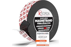 Reorda® Self-Adhesive Magnetic Tape, Strongest Hold Thanks to 3M Adhesive, Magnetic Tape with Optimised Magnetic Force Thanks to Anisotropic Material, Can be Used in Kitchen, School and Office