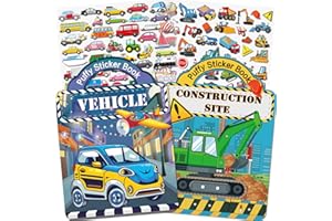 Elfew 2 Libros de Pegatinas 3d Reutilizables Para Niños de 2 a 4 Años, Pegatinas Para Camiones de Construcción Y Coches Para Niños Pequeños, Para Fiestas Infantiles
