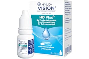 Hylo-Vision HD Plus Augentropfen – Befeuchtung & Schutz bei trockenen und gereizten Augen, unterstützen die Zellregeneration, leichtviskos, geeignet bei Kontaktlinsen, 2x15 ml