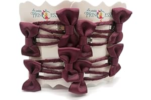 LA PETITE PRINCESSE Set 8 Pcs HAIR BOWS HAIR CLIPS GIRLS CLIPS SCHOOL RIBBON SLIDES Hair ACCESSORY (Maroon Burgundy)