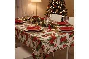 TECNOCUCI Tovaglia Natalizia Rettangolare 12 Posti, 100% Cotone, Realizzata in Italia, Fantasia con Stella di Natale