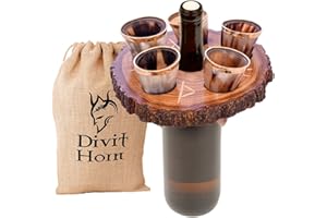 DIVIT HORN Divit Genuine Viking cuerno para beber con pantalla de madera | Cuerno para beber cerveza medieval auténtica | Decoraciones de latón y bolsa de regalo de lino incluida. (35 ml, Horn with Wooden Stand)
