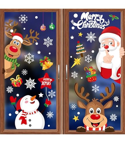 Adesivi Natalizi Per Finestre DERAYEE - 8 Fogli Riutilizzabili Con Babbo Natale, Fiocchi E Renne - Foto 8