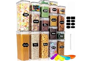 stusgo 18-pack lufttäta matförvaringsbehållare med lock, BPA-fri genomskinlig skafferiförvaringsbehållare för kök, mat, skafferi, organiserare och förvaring, plastskafferiorganisatör för spannmål