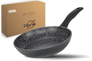 ‎DIVORY DIVORY Bratpfanne 20cm Induktion – Antihaft Beschichtete kleine Universalpfanne für alle Herdarten - Sichere Griffe, Spülmaschinen geeignet (Schwarz, 20cm)
