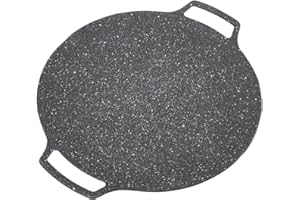 Buachois Griglia Barbecue,Piastra per Barbecue Rotonda con Manico,Teglia per Barbecue Coreana,Antiaderente,Piastra Multifunzionale per Carne, Frittelle, Costolette