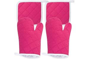 ShyaWorld Manoplas de Cocina horno Pack guantes resistentes al calor de diseño, adecuado para cocinar, hornear, barbacoa... (ALG/POL ROSA)