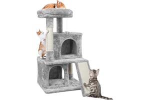 Yaheetech 91cm Cat Tree Cat Tower with Double Condo Cat Scratching Post Dangling Ball for Kittens Cats, Light Grey