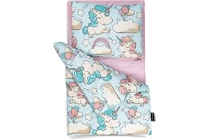 PinkZebra Set di 3 pezzi di biancheria da letto per bambole, coperta + cuscino + materasso, fino a 43 cm, per carrozzina di bambola, per letto di bambola, Unicorno