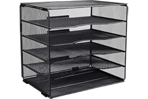 EasyPAG 5 Compartiments Métal Corbeilles à Courrier A4 Banette de Rangement Bureau Porte Revue Organisateur de Magazine Range Document Bannette Papier,Noir