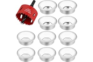 HAOCHEN 10 pezzi Passacavo per scrivania, Passacavo in plastica da 60mm con sega a tazza 1x, Passacavo per scrivania tondo per piani di lavoro in ufficio, argento