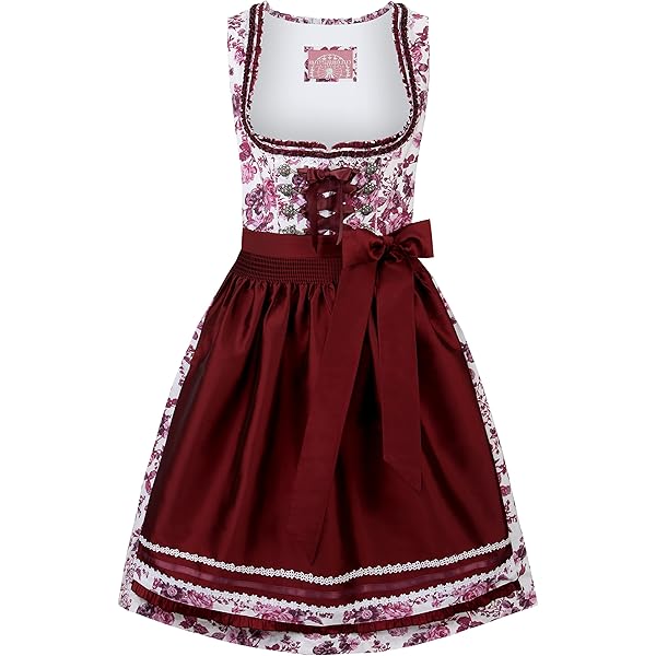 Dirndl Kim Donna - Vestito Tradizionale Con Stampa Floreale E Grembiule - Cotone 100% - Foto 9