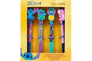 Disney Stitch Pen Set for Girls Teens Black Ballpoint Pen Uni Office School Supplies Gift Set of 4 Kawaii Womens Stationery Stitch Gifts