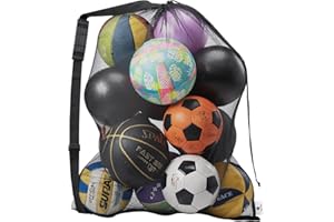 DoGeek Sac à Ballons de Foot, Grand Capacité Sac de Ballon en Filet avec Cordon de Serrage et Bandoulière Antidérapante,pour Le Basket-Ball, Le Rugby et Le Volley-Ball