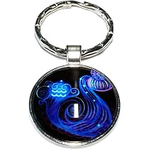 Porte Clé Métal Poisson Bleu Porteclef Maison Signe Astrologique Zodiaque Clef Voiture Symbole Astrologie Tropicale Zodiac Cadeau Anniversaire Horoscope Constellation Astro Homme Femme Garçon Fille