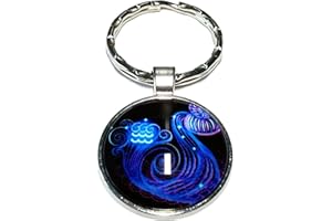 PORTE CLÉ CAMELEON-SHOP Porte Clé Verseau Bleu Métal Signe Astrologique Zodiaque astro clef voiture horoscope porteclef maison astrologie tropicale constellation symbole zodiac femme homme enfant fille garçon CameleonShop