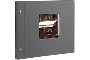 goldbuch Bella Vista Álbum de Tornillo, Lino, Gris, 30 x 25 cm, Schwarze Seiten