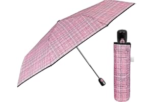 PERLETTI Ombrello Pieghevole Donna Antivento - Ombrellino Leggero Compatto Portatile da Borsa Viaggio - Apertura e Chiusura Automatica - Ombrello Mini Resistente - Diametro 98 cm (Tweed Rosa)