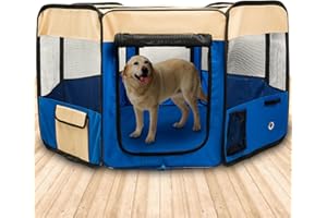BIGWING Style-Parque Perro Gato Conejo Mascota de Juego Entrenamiento Dormitorio Plegable Lavable Durable Octágono 125x 125x 58 CM, Azúl