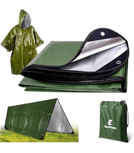 Lot De 2 Ponchos De Survie D’Urgence – Imperméable, Coupe-Vent, Réversible Orange/Argent, 130x100 Cm